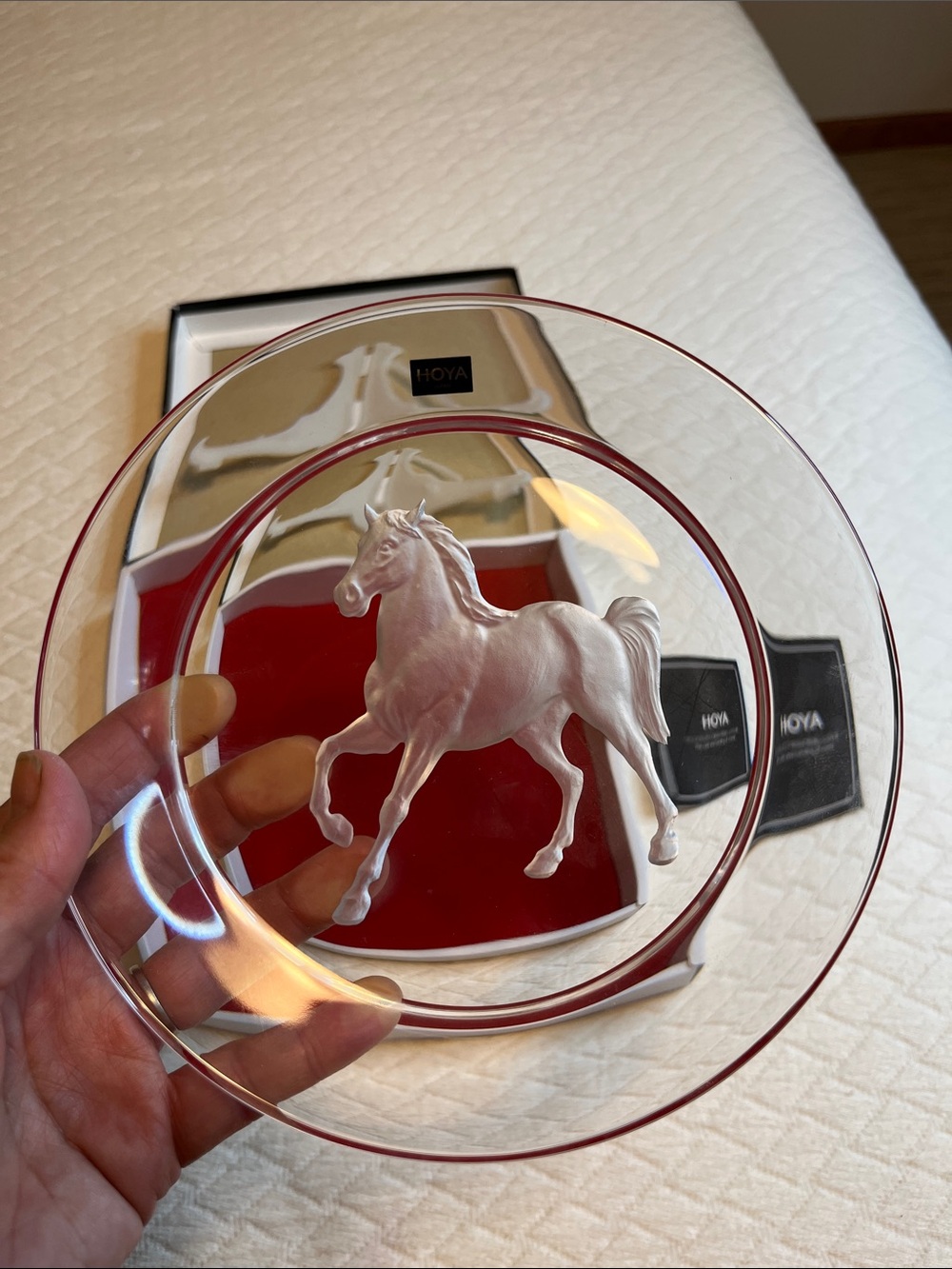Hoya Crystal art engraving Horse Accent Plate, 7.25” diameter